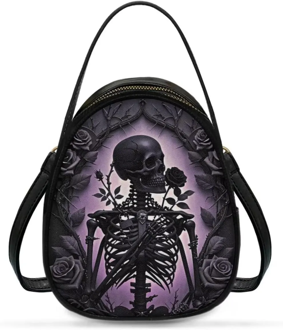 Gothic Small Crossbody Bags for Women, Mini PU Leather Cell Phone Purse Zip Shoulder Handbags Adjustable Straps