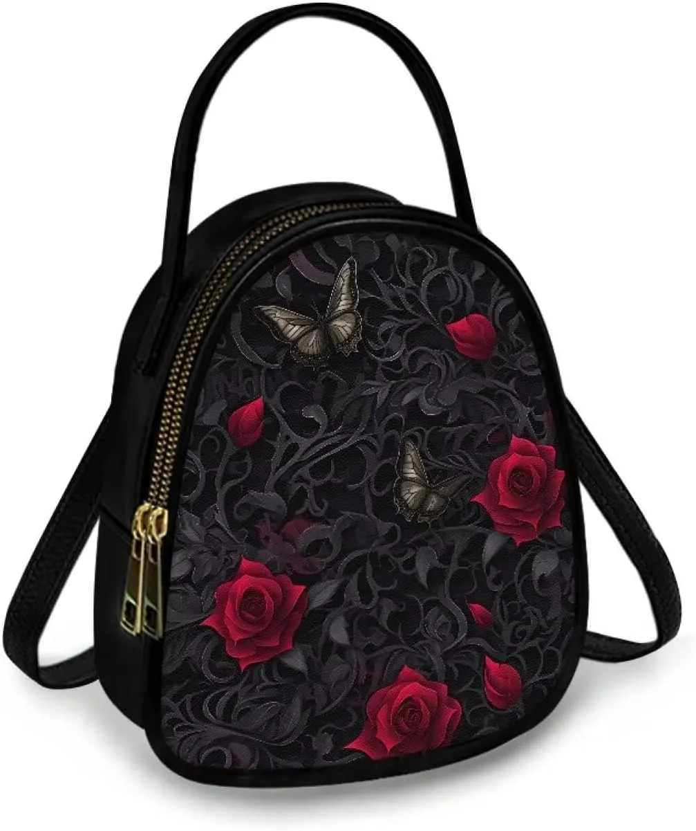 Gothic Small Crossbody Bags for Women, Mini PU Leather Cell Phone Purse Zip Shoulder Handbags Adjustable Straps