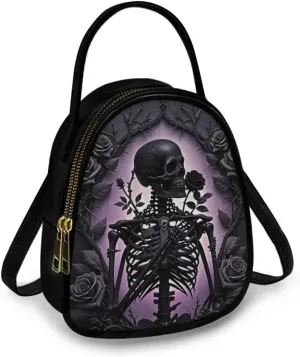 Gothic Small Crossbody Bags for Women, Mini PU Leather Cell Phone Purse Zip Shoulder Handbags Adjustable Straps