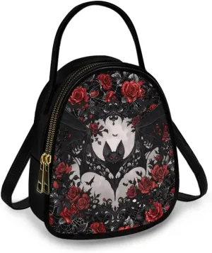 Gothic Small Crossbody Bags for Women, Mini PU Leather Cell Phone Purse Zip Shoulder Handbags Adjustable Straps