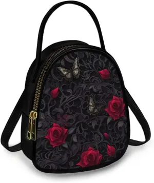 Gothic Small Crossbody Bags for Women, Mini PU Leather Cell Phone Purse Zip Shoulder Handbags Adjustable Straps