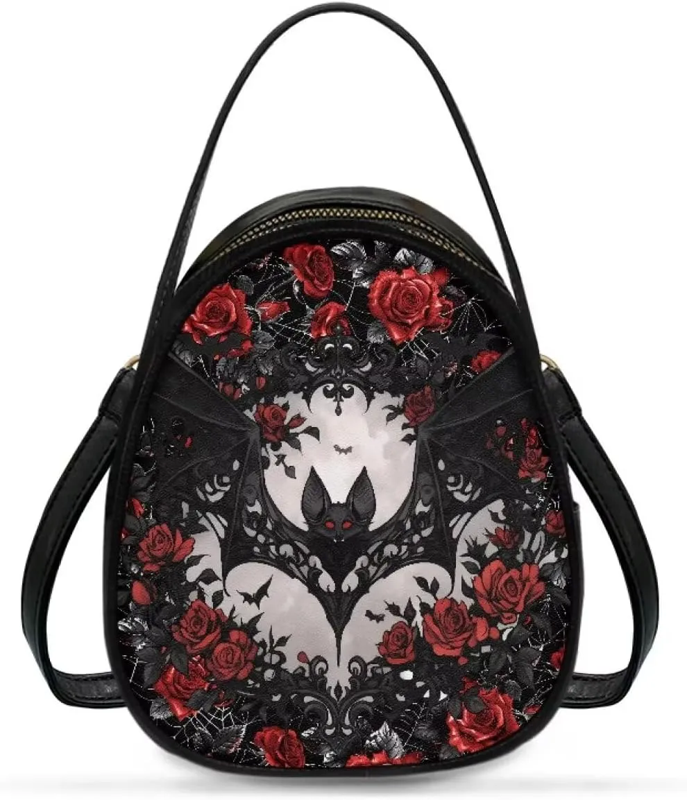 Gothic Small Crossbody Bags for Women, Mini PU Leather Cell Phone Purse Zip Shoulder Handbags Adjustable Straps