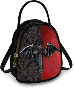 Gothic Small Crossbody Bags for Women, Mini PU Leather Cell Phone Purse Zip Shoulder Handbags Adjustable Straps