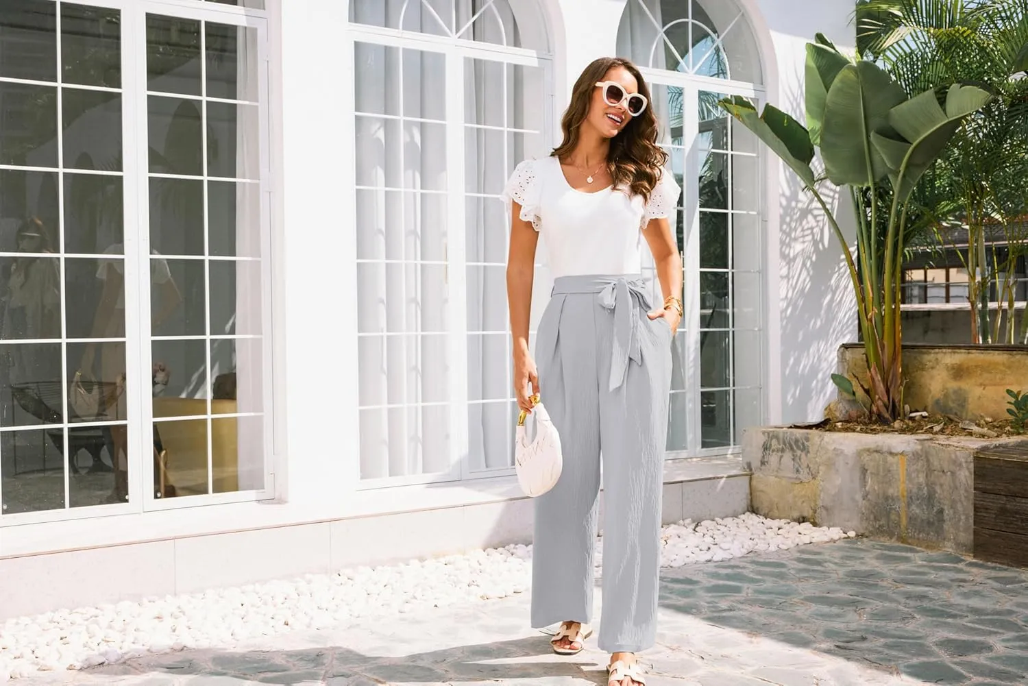GRACE KARIN Women's Wide Leg Pants 2025 High Waist Adjustable Pleated Trousers Business Casual Pants