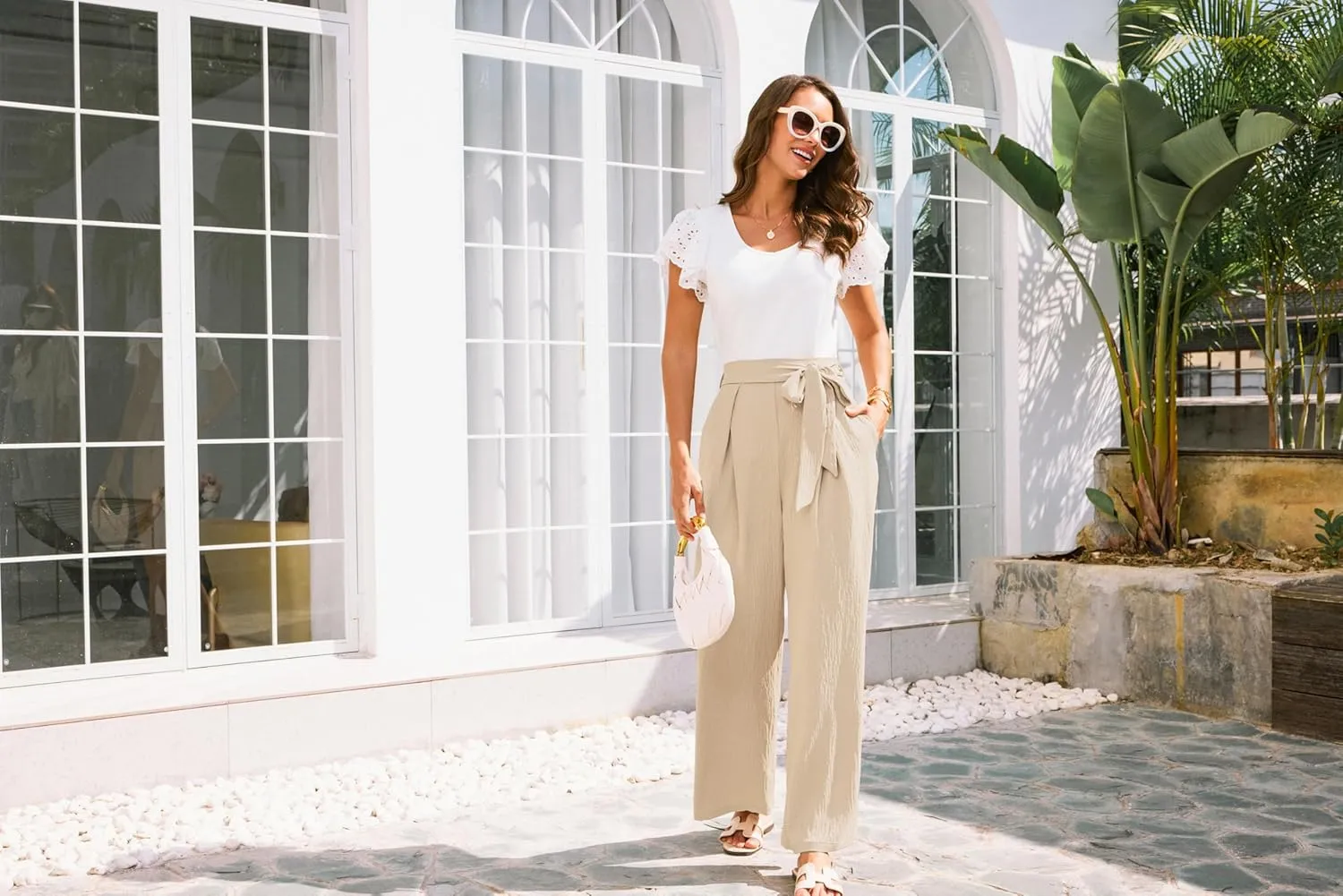 GRACE KARIN Women's Wide Leg Pants 2025 High Waist Adjustable Pleated Trousers Business Casual Pants