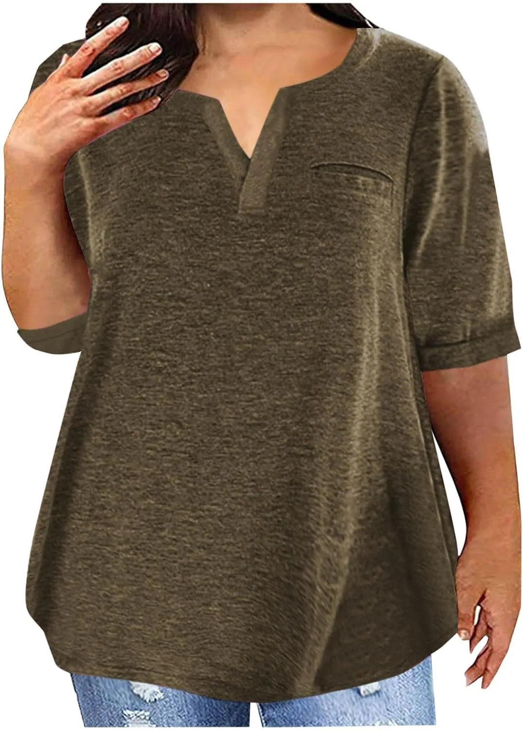 Half Sleeve Plus Size Tops for Women Notched V Neck Casual Loose Fit Tshirts Oversized Spring Summer Going Out Tees