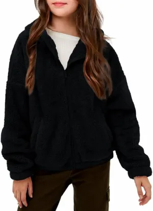 Haloumoning Girls' Outerwear Jackets Kids Soft Fleece Zip up Hoodie with Pockets 5-14 years