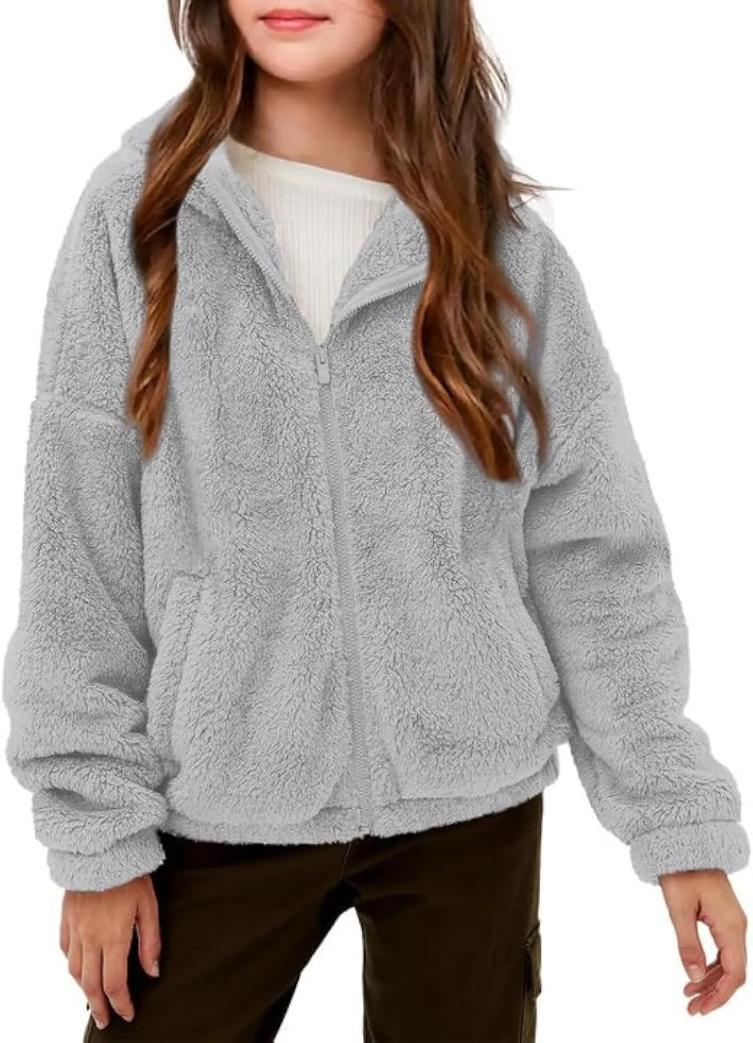 Haloumoning Girls' Outerwear Jackets Kids Soft Fleece Zip up Hoodie with Pockets 5-14 years