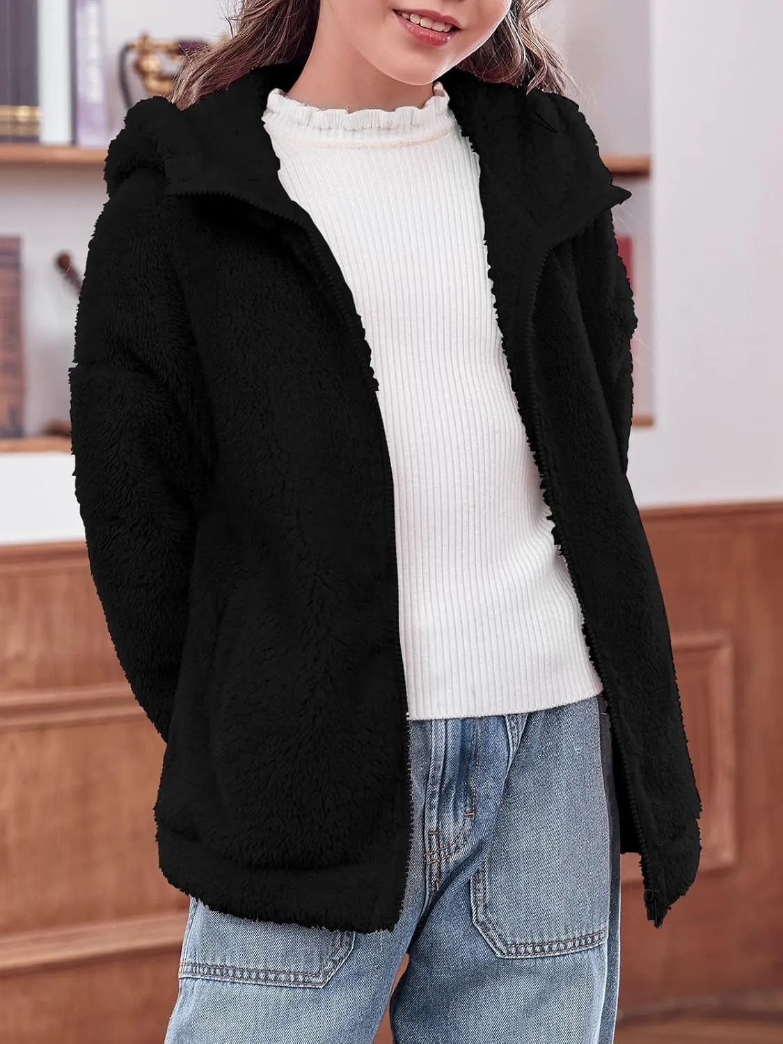 Haloumoning Girls' Outerwear Jackets Kids Soft Fleece Zip up Hoodie with Pockets 5-14 years