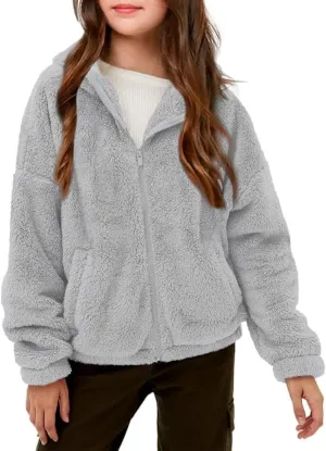 Haloumoning Girls' Outerwear Jackets Kids Soft Fleece Zip up Hoodie with Pockets 5-14 years