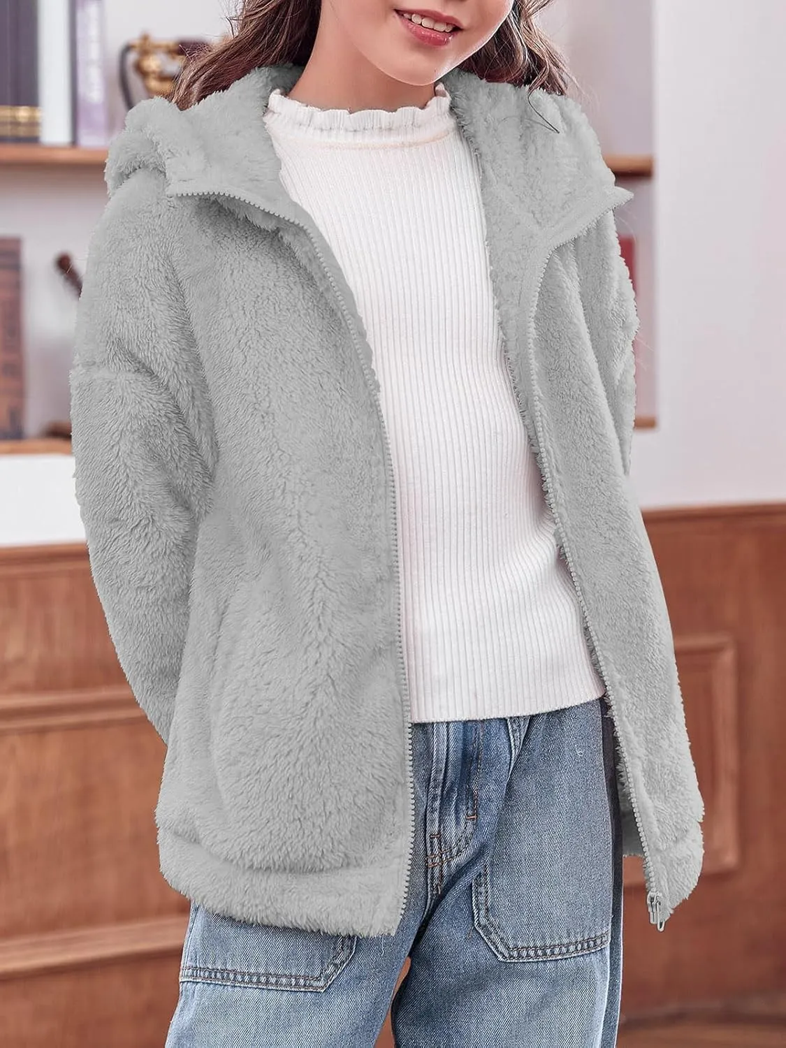 Haloumoning Girls' Outerwear Jackets Kids Soft Fleece Zip up Hoodie with Pockets 5-14 years