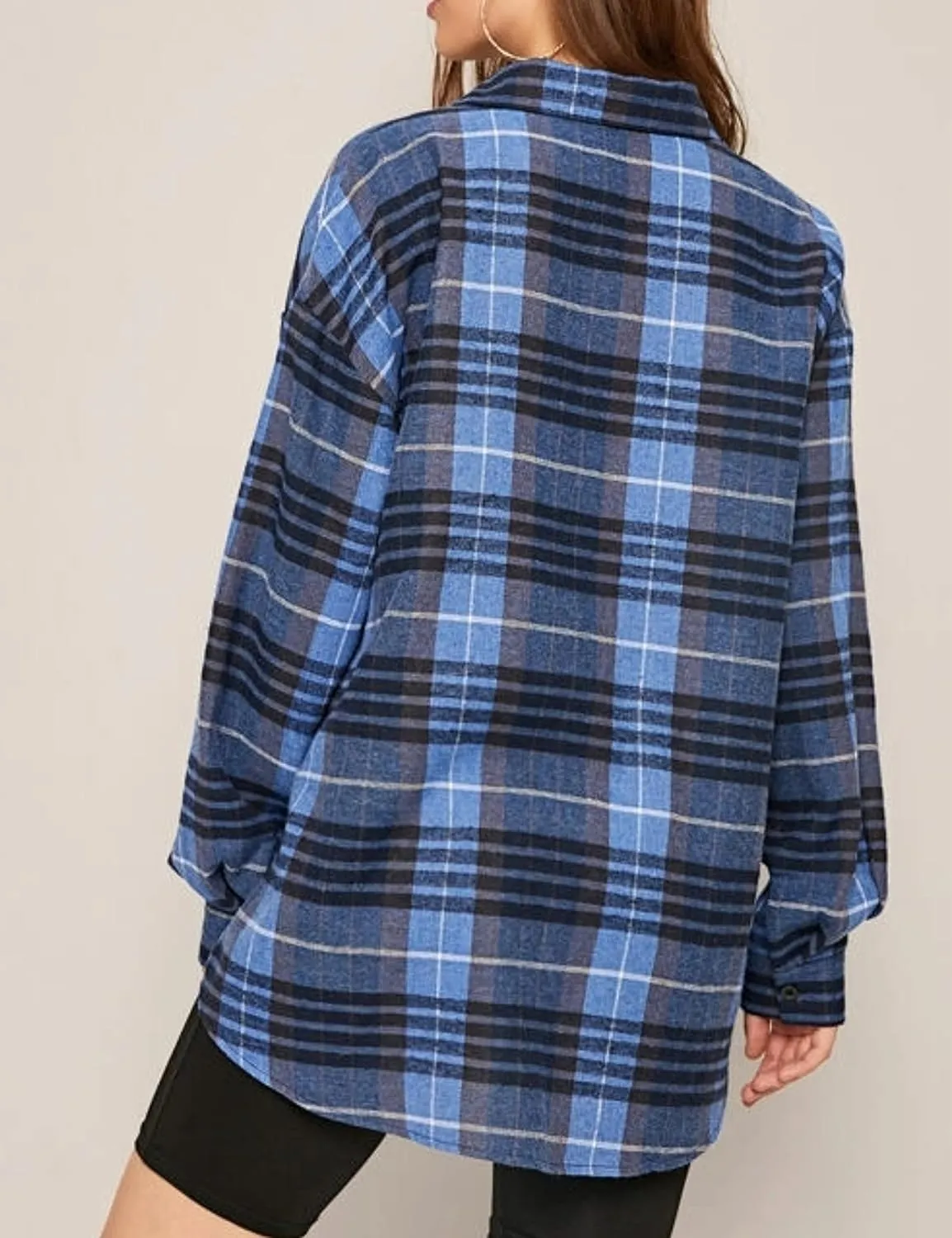 HangNiFang Womens Flannel Plaid Shirts Oversized Button Down Shirts Blouse Tops