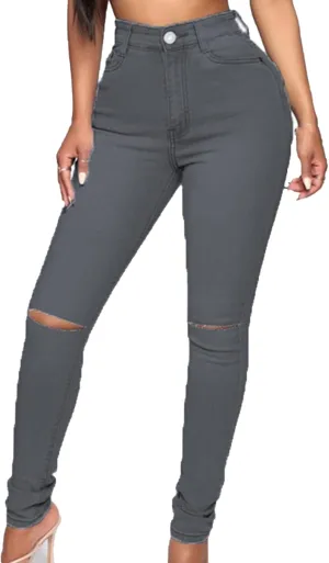 High Waist Ripped Skinny Jeans for Women Distressed Butt Lift Pencil Denim Pants Slim Washed Stretch Jean Trousers