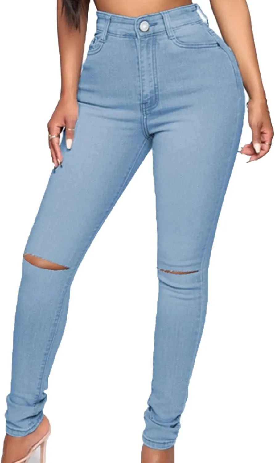 High Waist Ripped Skinny Jeans for Women Distressed Butt Lift Pencil Denim Pants Slim Washed Stretch Jean Trousers