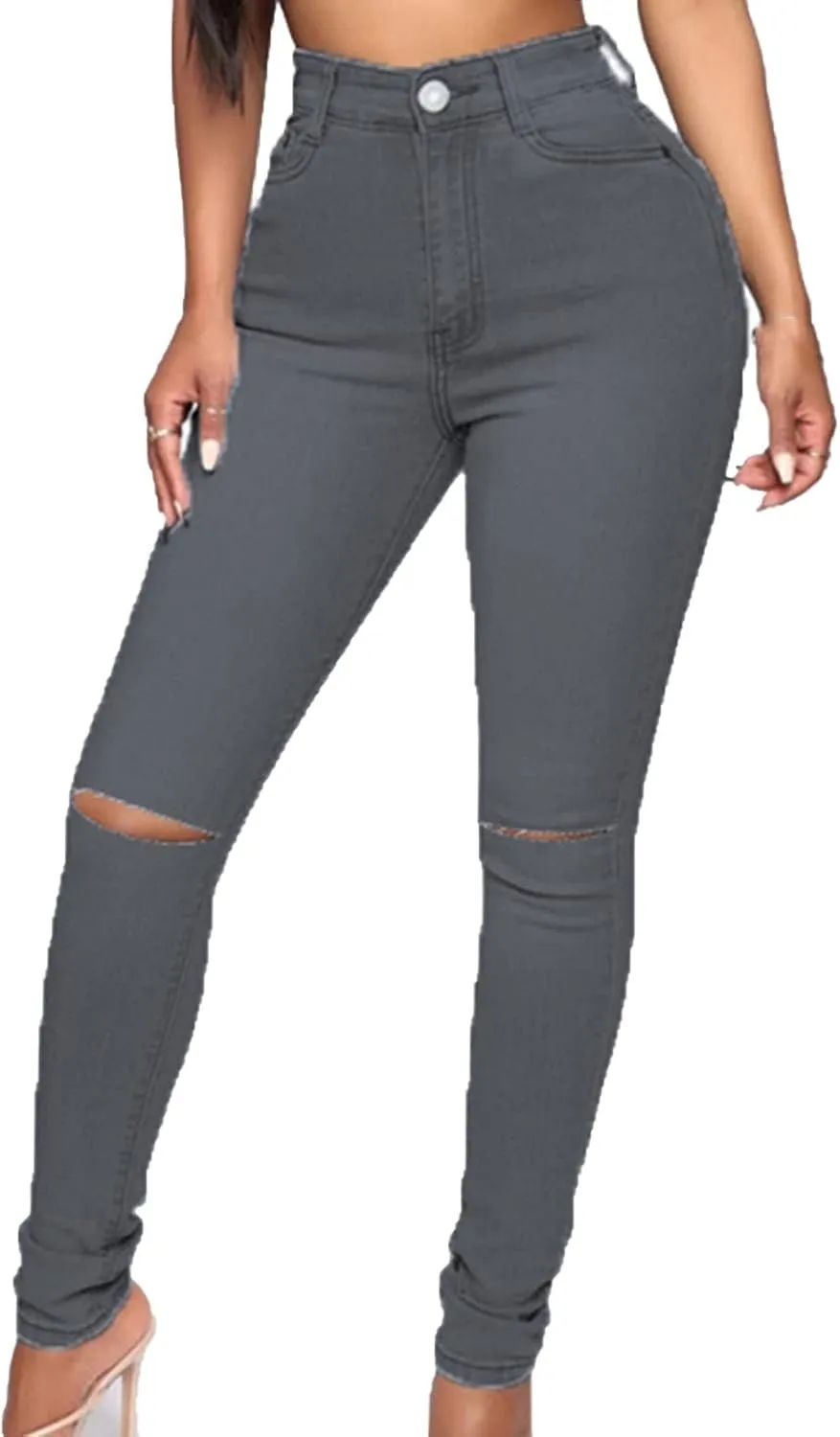 High Waist Ripped Skinny Jeans for Women Distressed Butt Lift Pencil Denim Pants Slim Washed Stretch Jean Trousers