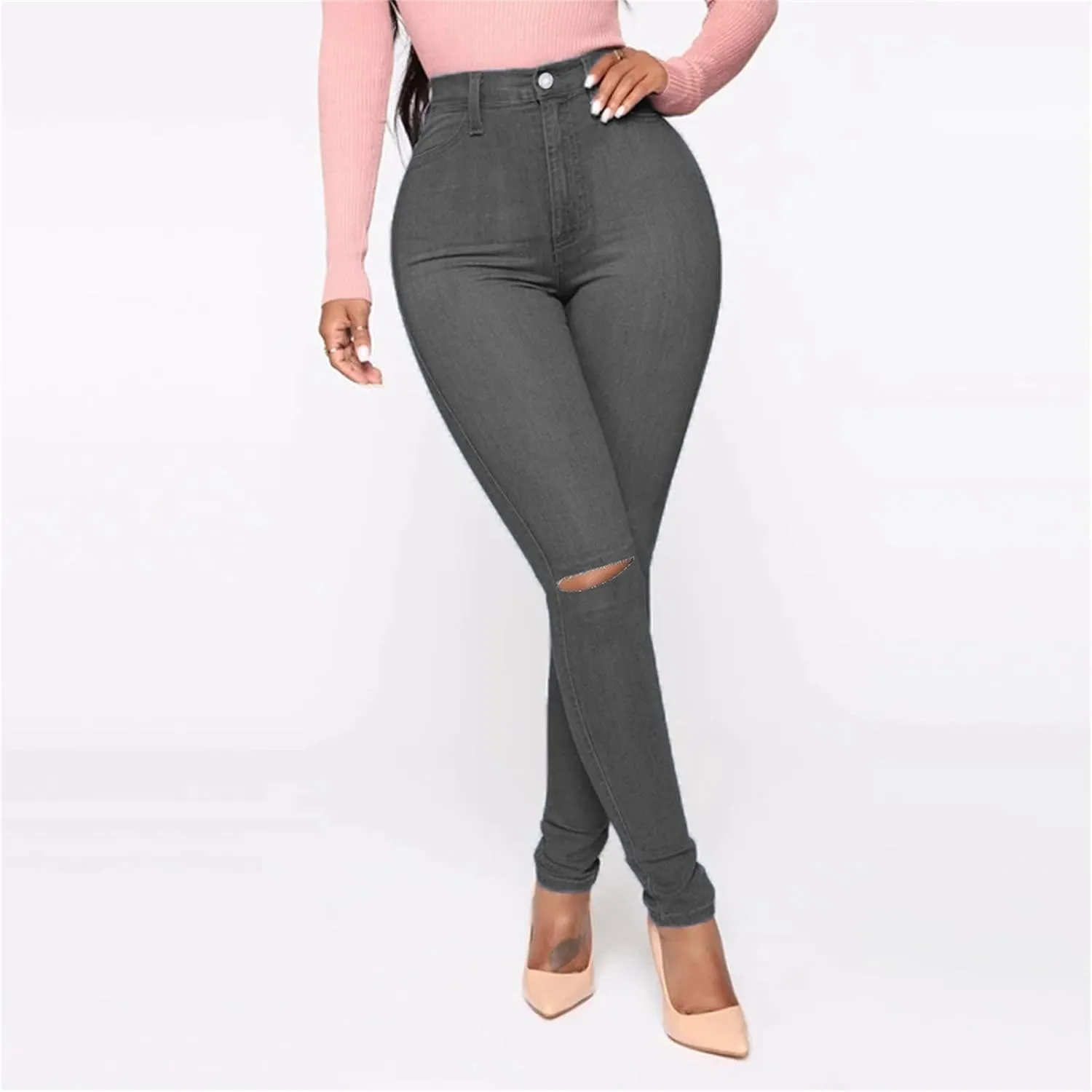 High Waist Ripped Skinny Jeans for Women Distressed Butt Lift Pencil Denim Pants Slim Washed Stretch Jean Trousers