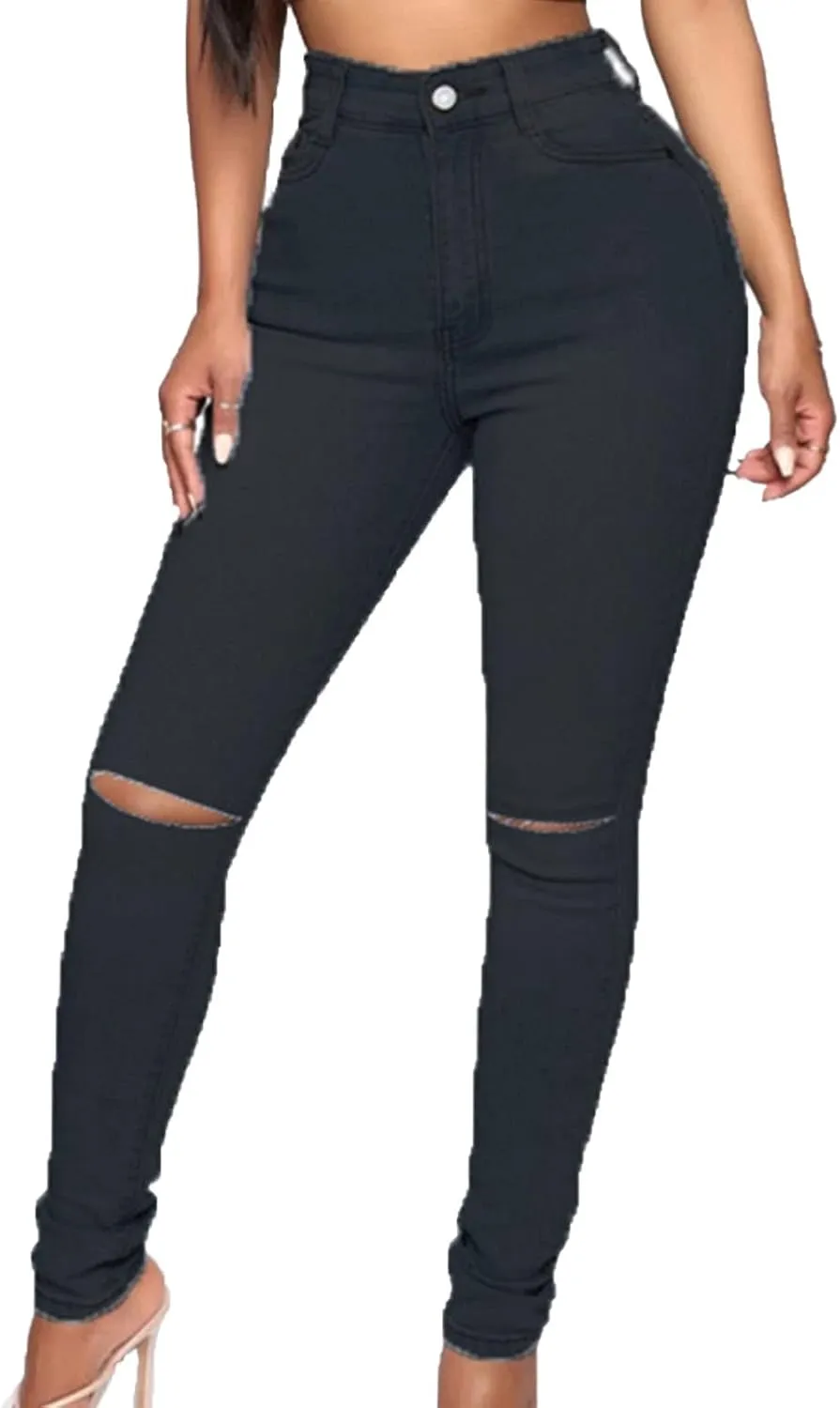 High Waist Ripped Skinny Jeans for Women Distressed Butt Lift Pencil Denim Pants Slim Washed Stretch Jean Trousers
