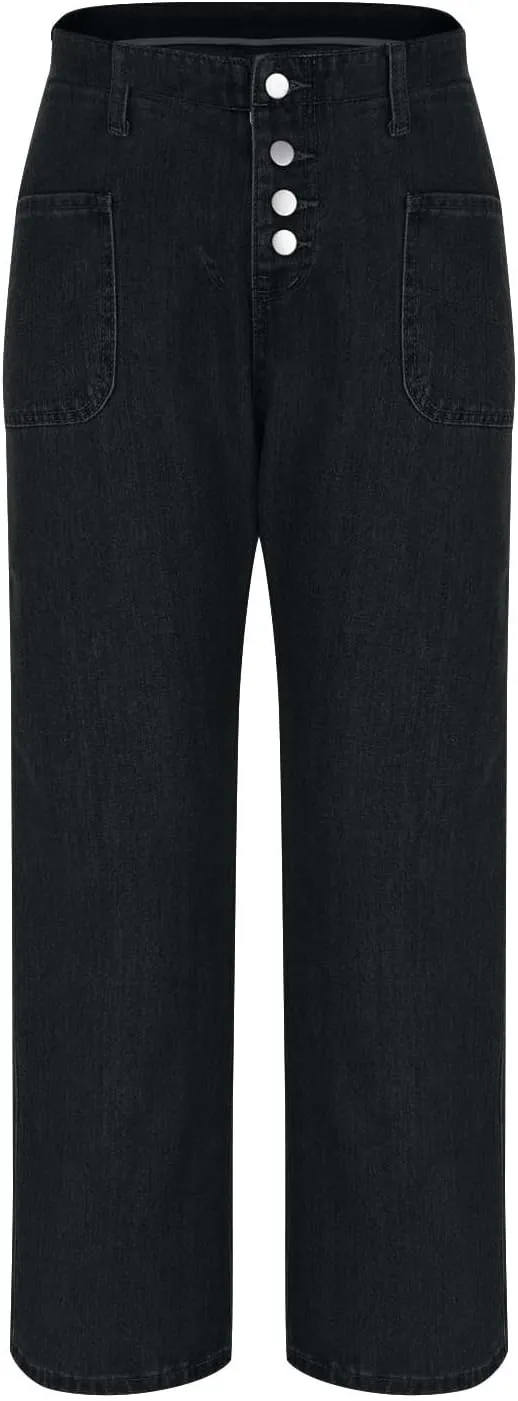 High Waisted Jeans for Women Casual Wide Leg Denim Pants High Rise Stretchy Baggy Jean Pants with Pockets Streetwear