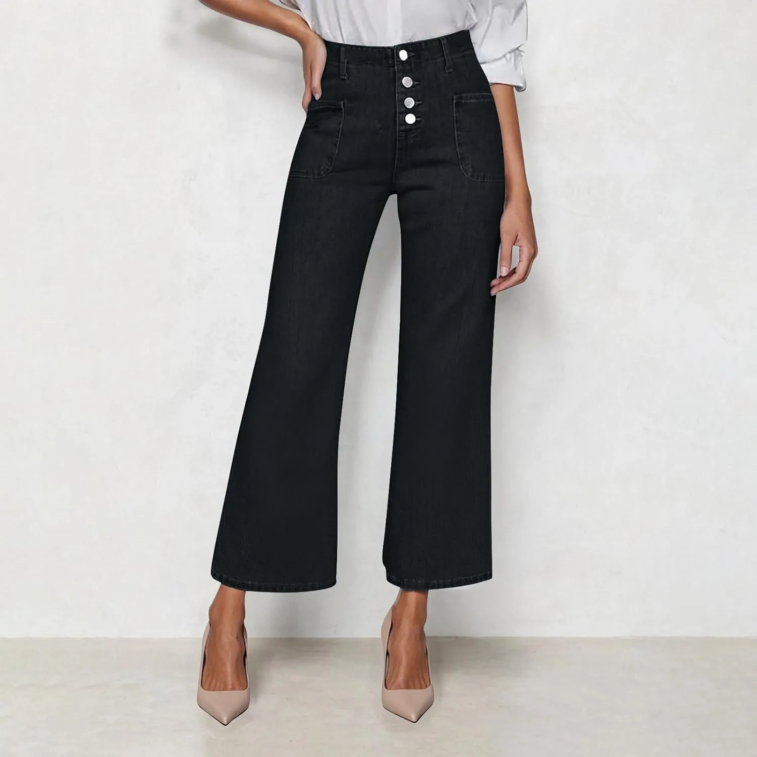 High Waisted Jeans for Women Casual Wide Leg Denim Pants High Rise Stretchy Baggy Jean Pants with Pockets Streetwear