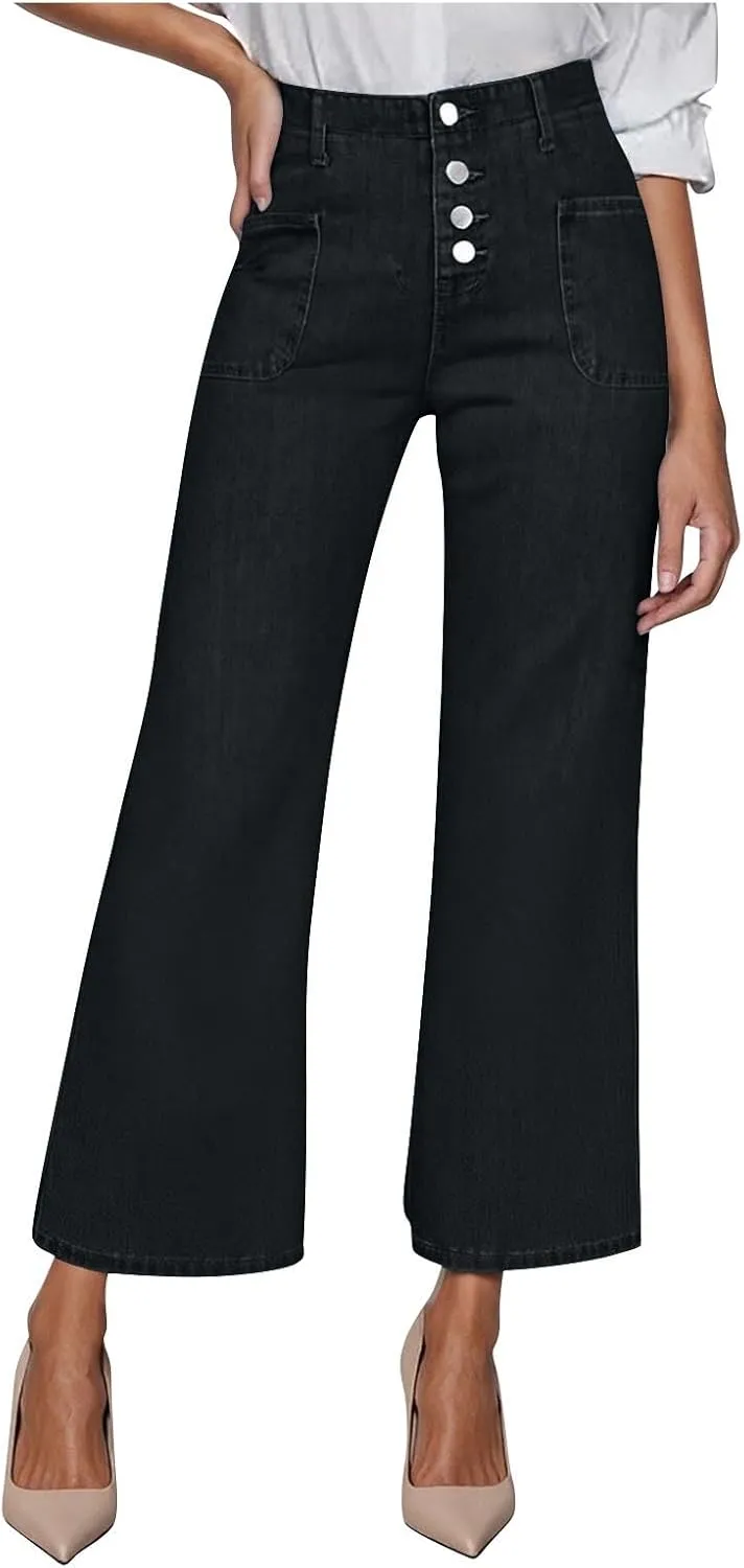 High Waisted Jeans for Women Casual Wide Leg Denim Pants High Rise Stretchy Baggy Jean Pants with Pockets Streetwear