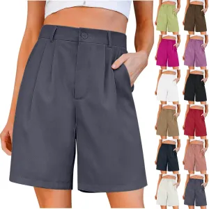 hlysgo Bermuda Shorts for Women Knee Length Dress Shorts High Waist Wide Leg Suit Tailored Shorts Casual Office Work Shorts