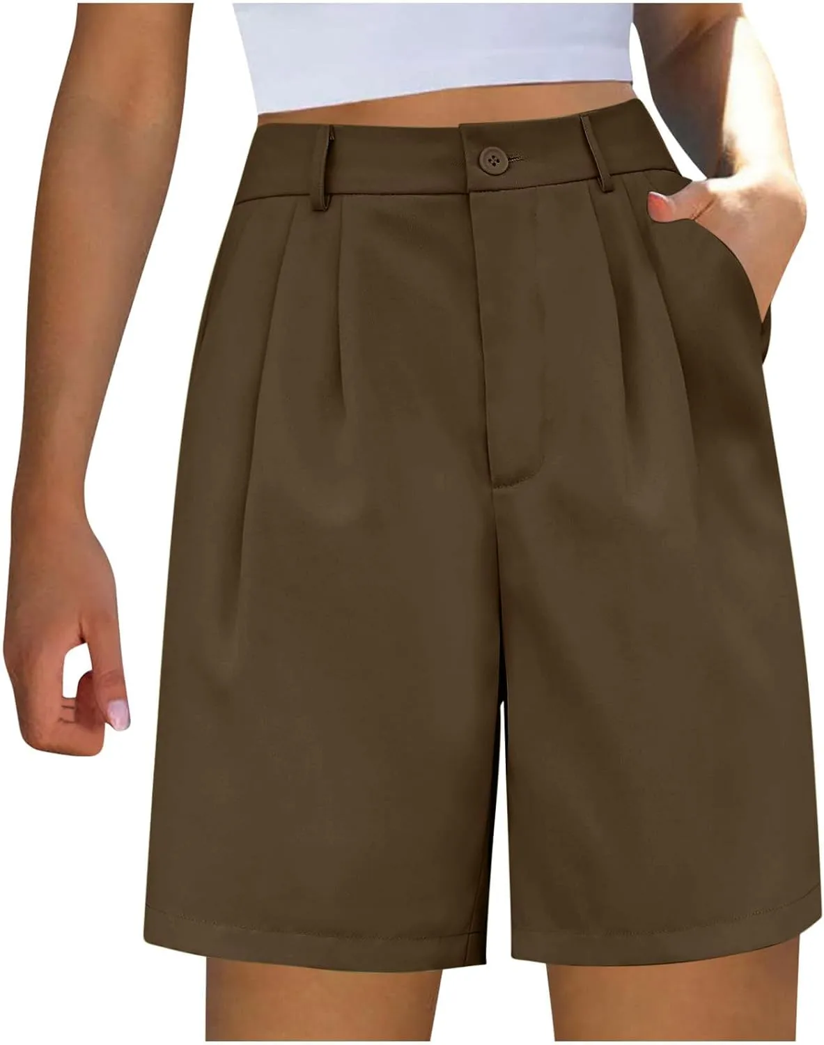 hlysgo Bermuda Shorts for Women Knee Length Dress Shorts High Waist Wide Leg Suit Tailored Shorts Casual Office Work Shorts