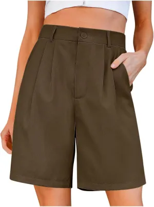 hlysgo Bermuda Shorts for Women Knee Length Dress Shorts High Waist Wide Leg Suit Tailored Shorts Casual Office Work Shorts