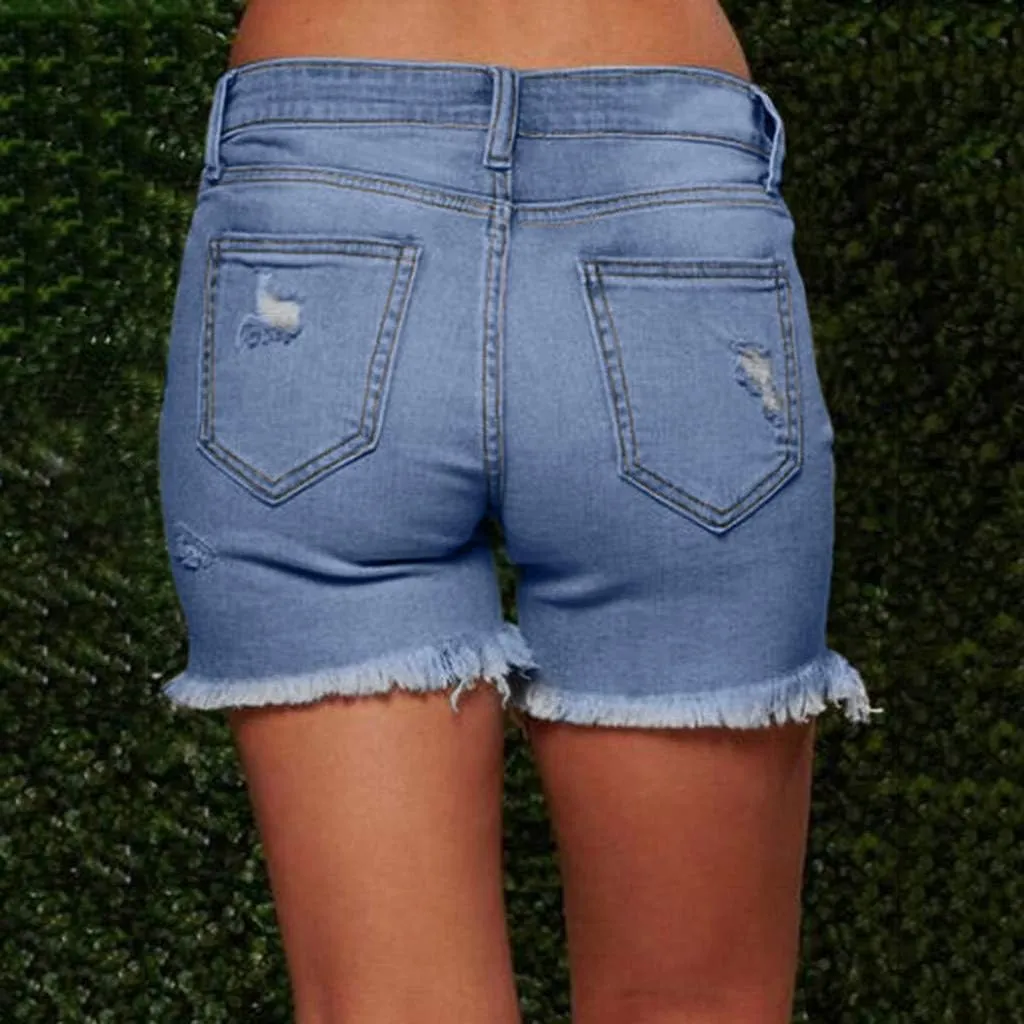 hlysgo Jeans Shorts for Women Mid Rise Ripped Jean Shorts Stretchy Frayed Raw Hem Casual Denim Shorts 2024 Summer Shorts
