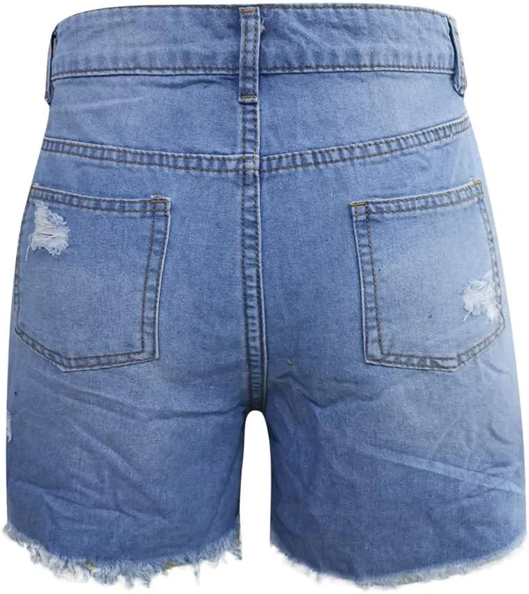 hlysgo Jeans Shorts for Women Mid Rise Ripped Jean Shorts Stretchy Frayed Raw Hem Casual Denim Shorts 2024 Summer Shorts