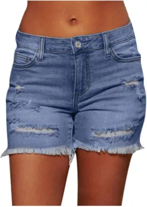hlysgo Jeans Shorts for Women Mid Rise Ripped Jean Shorts Stretchy Frayed Raw Hem Casual Denim Shorts 2024 Summer Shorts