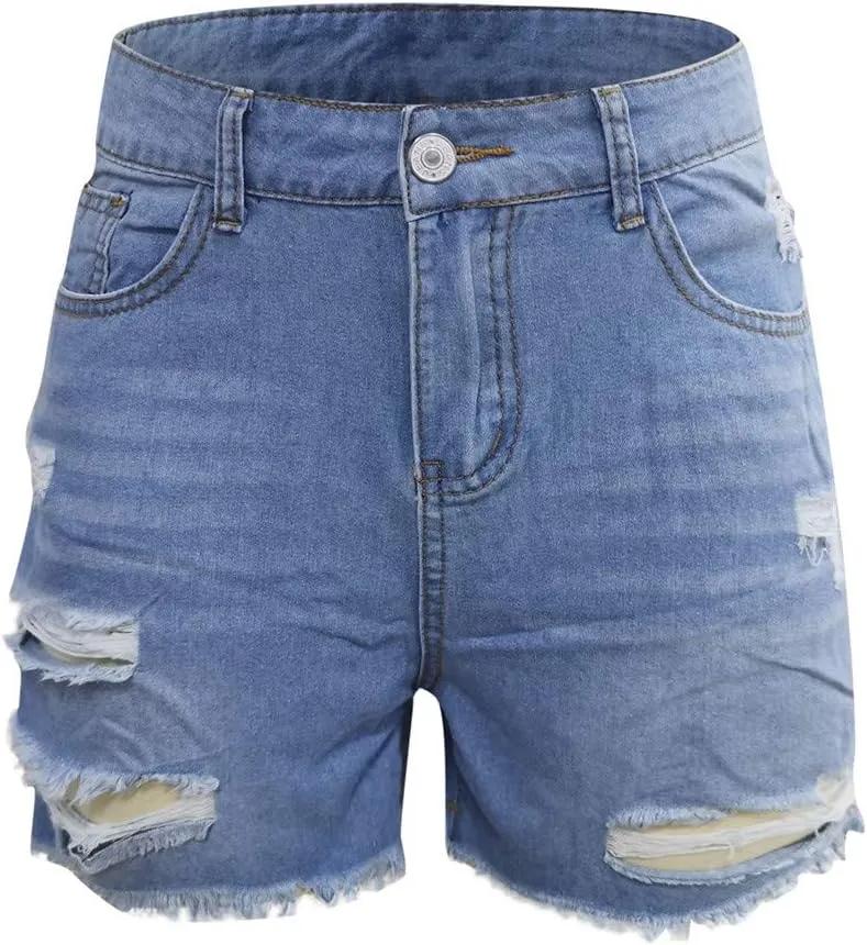 hlysgo Jeans Shorts for Women Mid Rise Ripped Jean Shorts Stretchy Frayed Raw Hem Casual Denim Shorts 2024 Summer Shorts