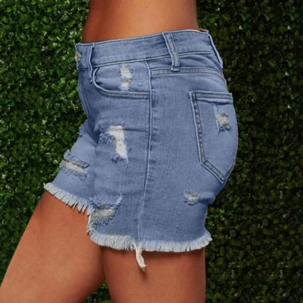 hlysgo Jeans Shorts for Women Mid Rise Ripped Jean Shorts Stretchy Frayed Raw Hem Casual Denim Shorts 2024 Summer Shorts