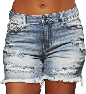 hlysgo Jeans Shorts for Women Mid Rise Ripped Jean Shorts Stretchy Frayed Raw Hem Casual Denim Shorts 2024 Summer Shorts