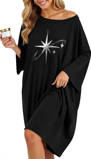HONGTEYA Plus Size Nightgowns for Women Oversized Sleep Shirts Dress Women's Short Sleeves Sleepwear With Pockets Fit S - 5XL