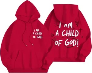 I Am A Child of God Sweatshirt for Women Trendy Letter Print Long Sleeve Hoodie Oversized Casual Drawstring Sweatshirts