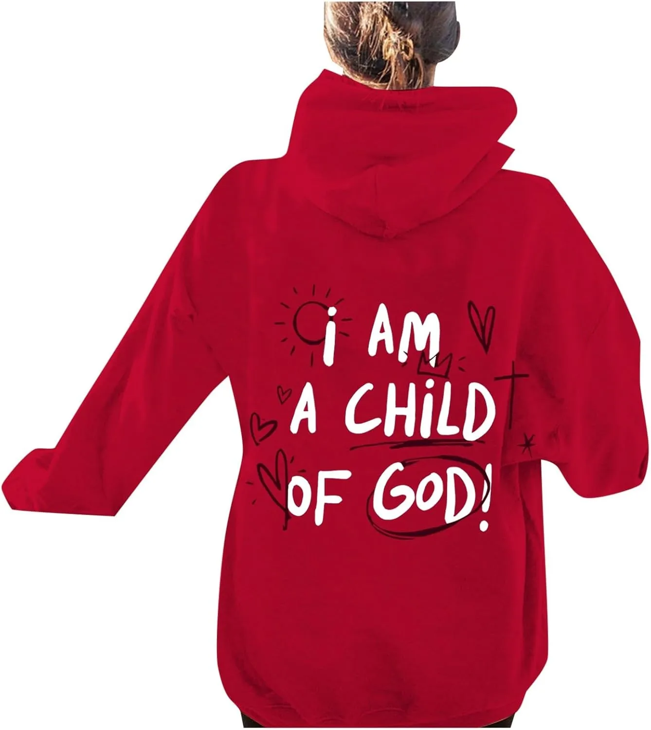 I Am A Child of God Sweatshirt for Women Trendy Letter Print Long Sleeve Hoodie Oversized Casual Drawstring Sweatshirts