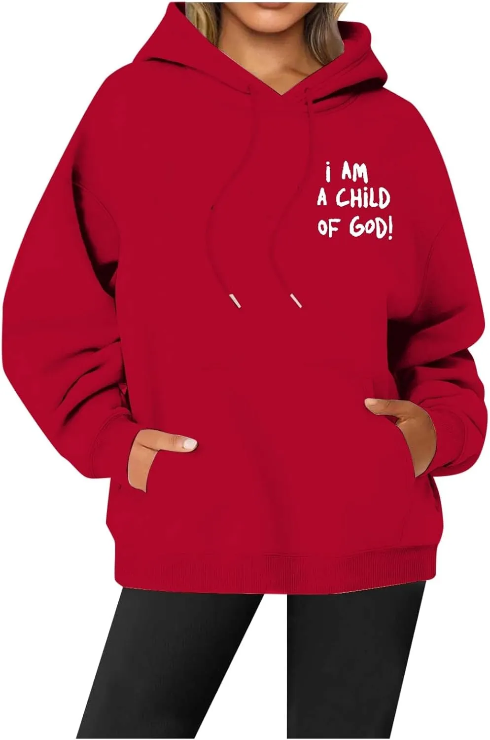 I Am A Child of God Sweatshirt for Women Trendy Letter Print Long Sleeve Hoodie Oversized Casual Drawstring Sweatshirts