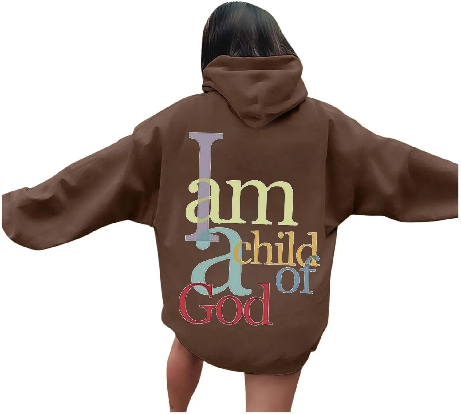 I Am A Child of God Sweatshirt for Women Trendy Letter Print Long Sleeve Hoodie Oversized Casual Drawstring Sweatshirts