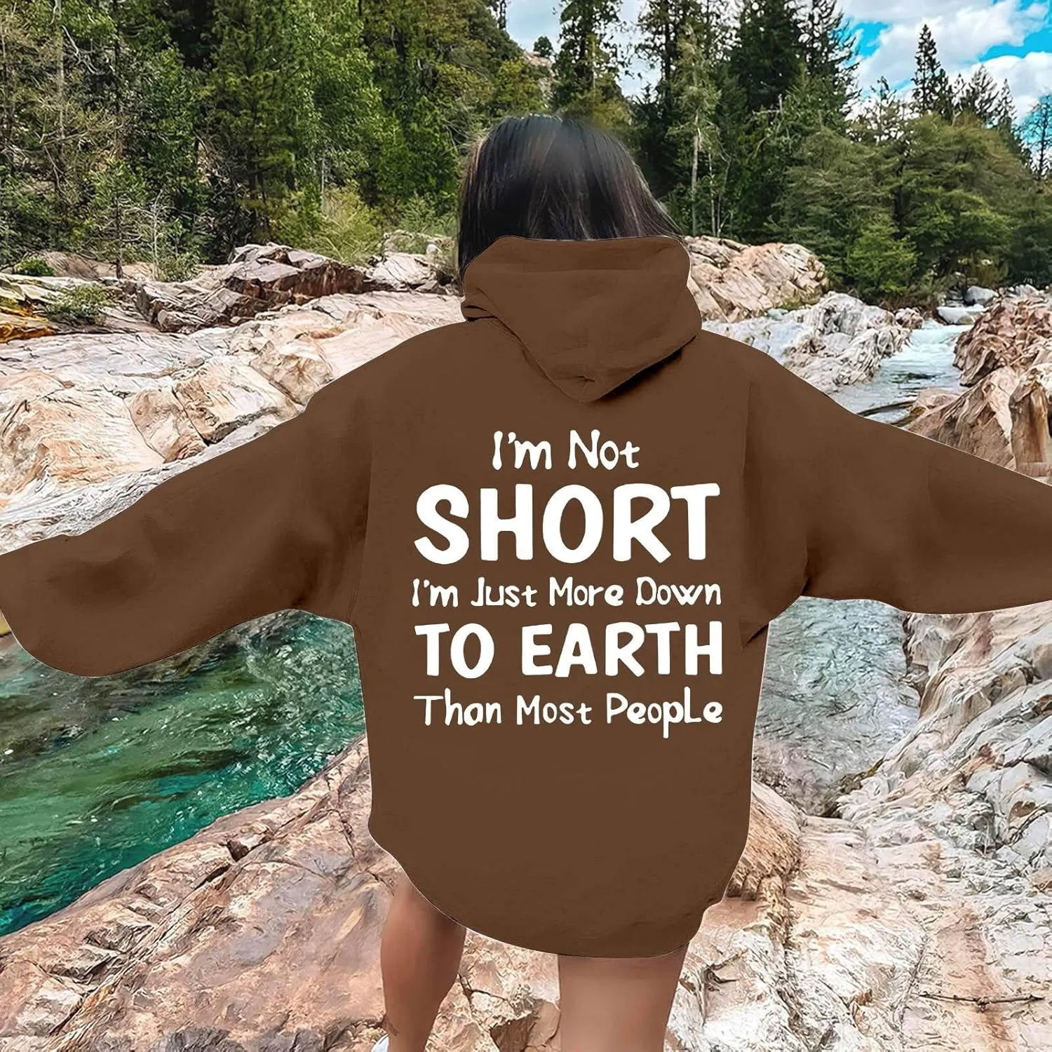 I'M Not Short Funny Hoodies For Women I'M Just More Down To Earth Than Most People Funny Letter Printed Sweatshirts