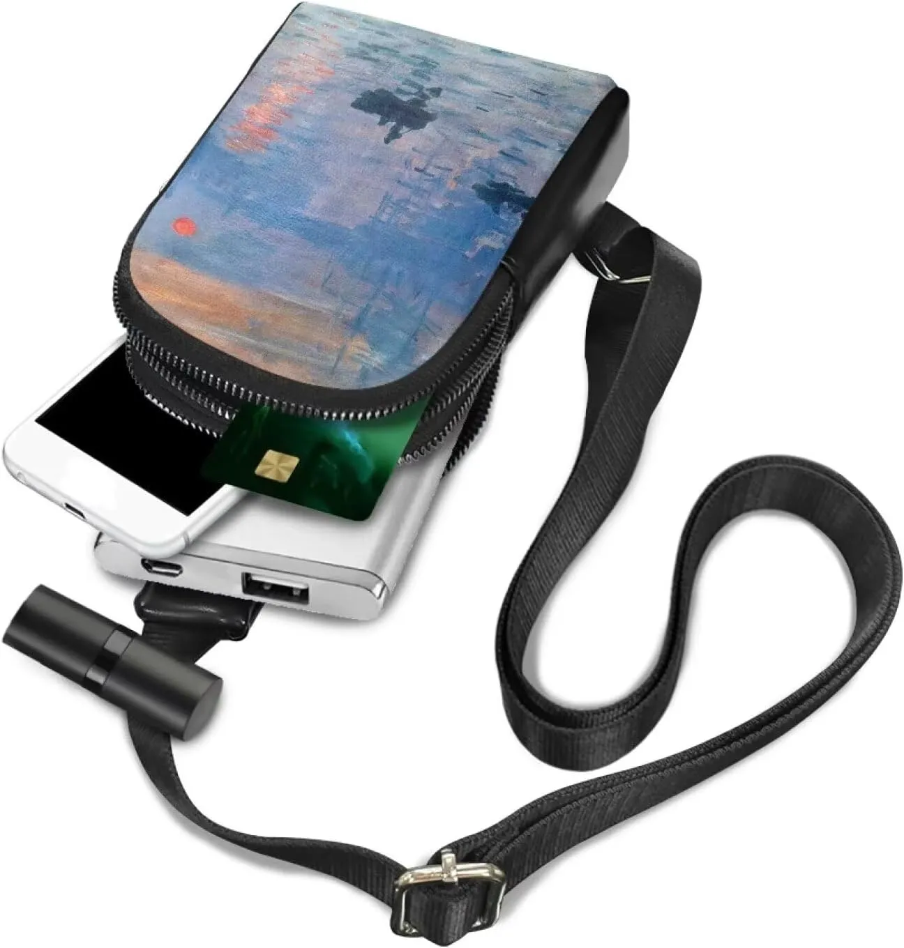 Impression Sunrise Print Crossbody Bags for Women Sling Bag Fanny Packs, Monet Painting Impressionism Art PU Leather Mini Messenger Bags Purse Backpack Travel Anti Theft