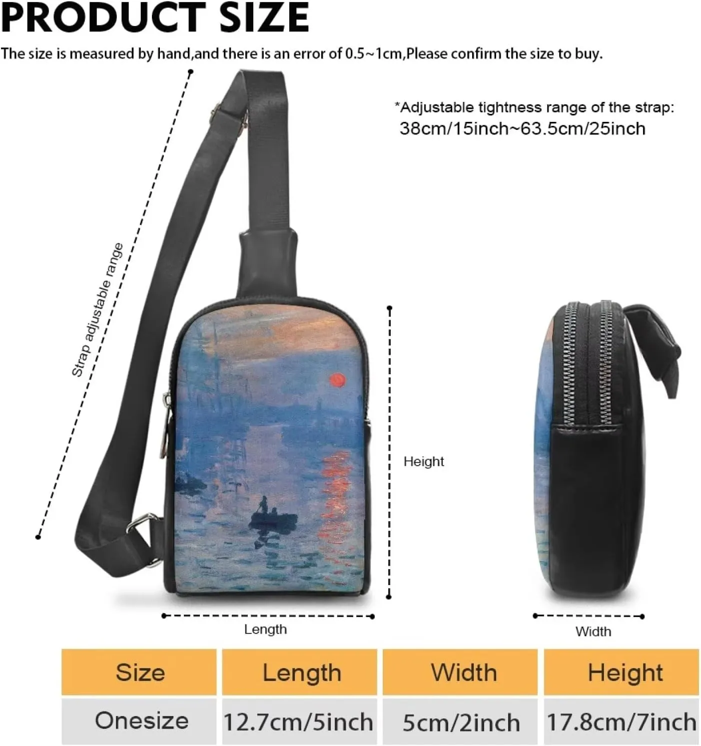 Impression Sunrise Print Crossbody Bags for Women Sling Bag Fanny Packs, Monet Painting Impressionism Art PU Leather Mini Messenger Bags Purse Backpack Travel Anti Theft