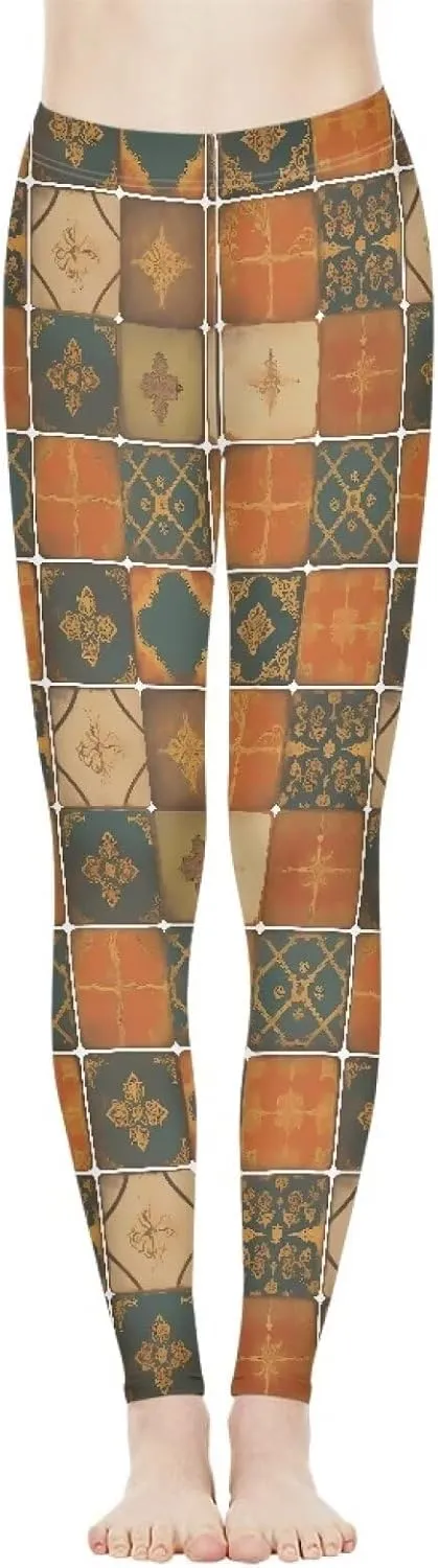 Irisjudy Hawaii Floral Women's Long Leggings, Van Gogh Art High Waist Workout Tight, Cute Girl Stretchy Soft Tights Plus Size