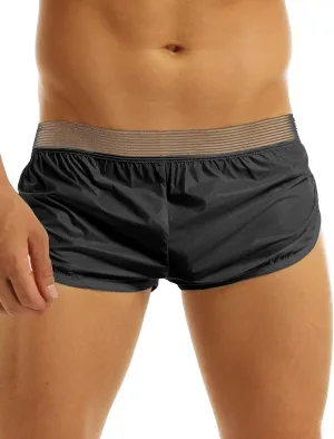 JanJean Mens Shiny Faux Leather Waterproof Boxer Shorts Briefs Swim Trunks Sports Shorts Black Medium