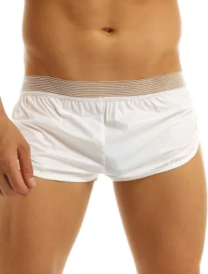 JanJean Mens Shiny Faux Leather Waterproof Boxer Shorts Briefs Swim Trunks Sports Shorts White XX-Large