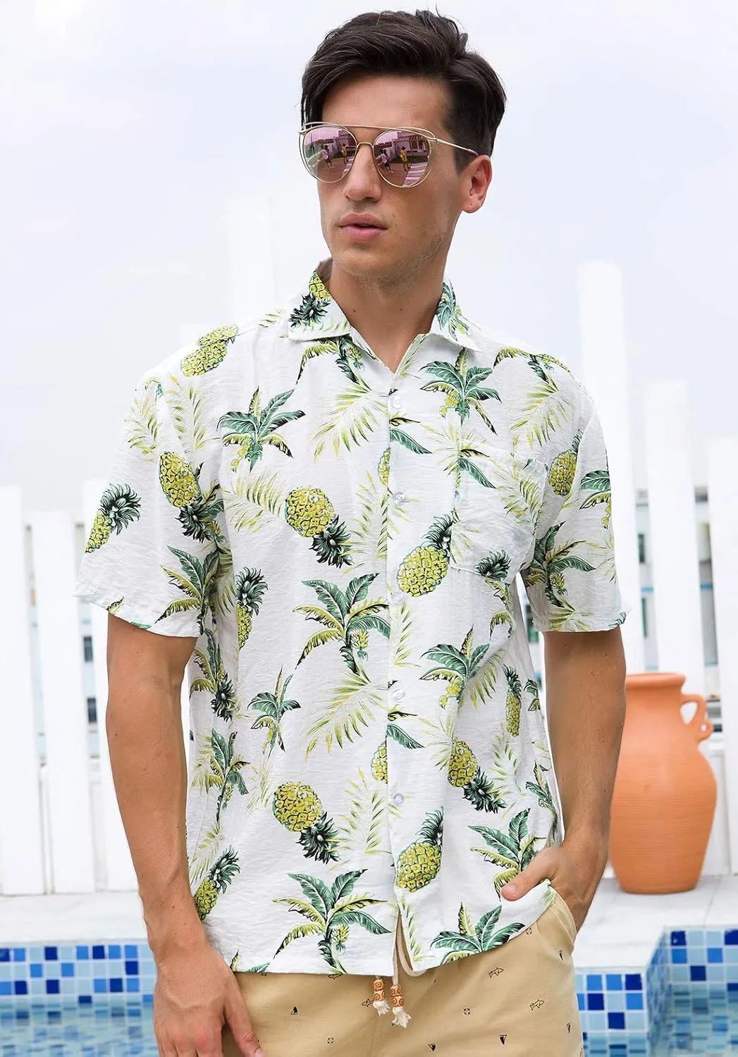 Janmid Mens Floral Hawaiian Shirts Short Sleeve Button Down Beach Shirts