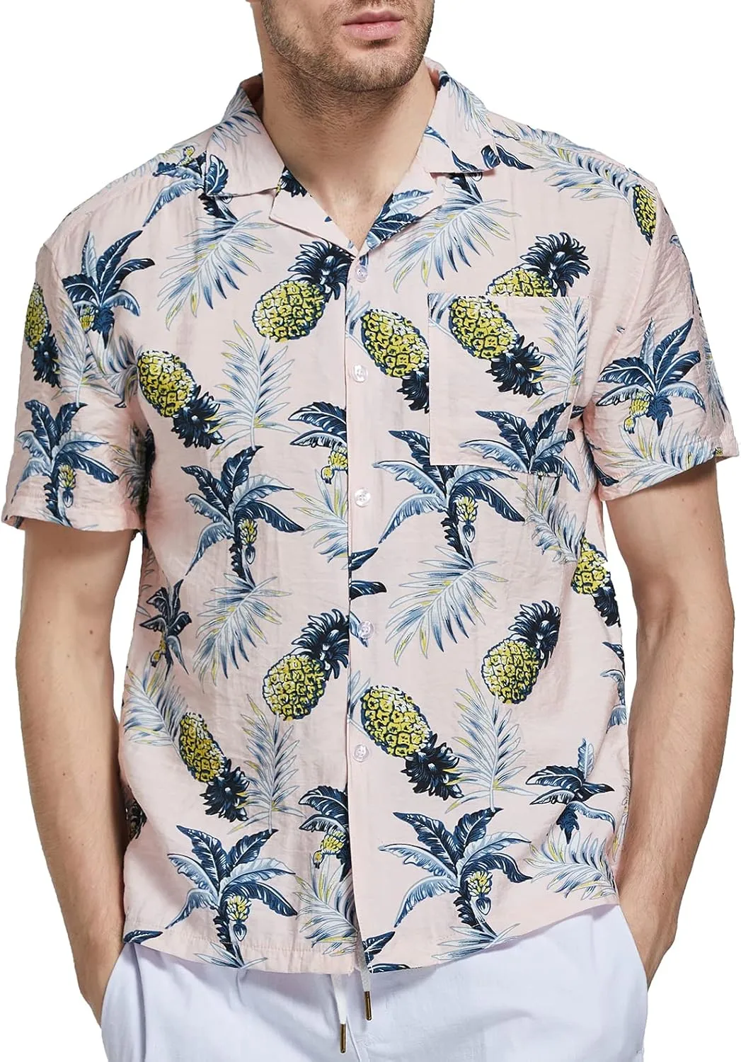 Janmid Mens Floral Hawaiian Shirts Short Sleeve Button Down Beach Shirts