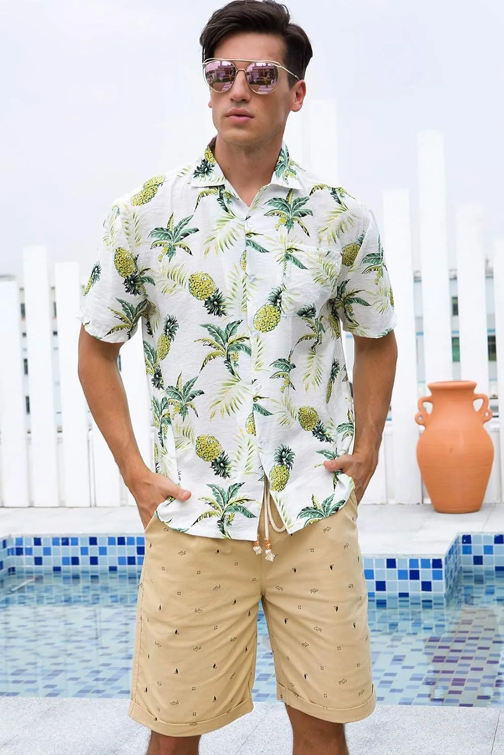 Janmid Mens Floral Hawaiian Shirts Short Sleeve Button Down Beach Shirts