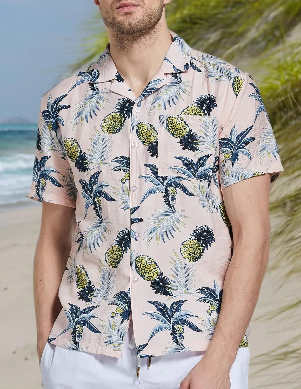 Janmid Mens Floral Hawaiian Shirts Short Sleeve Button Down Beach Shirts