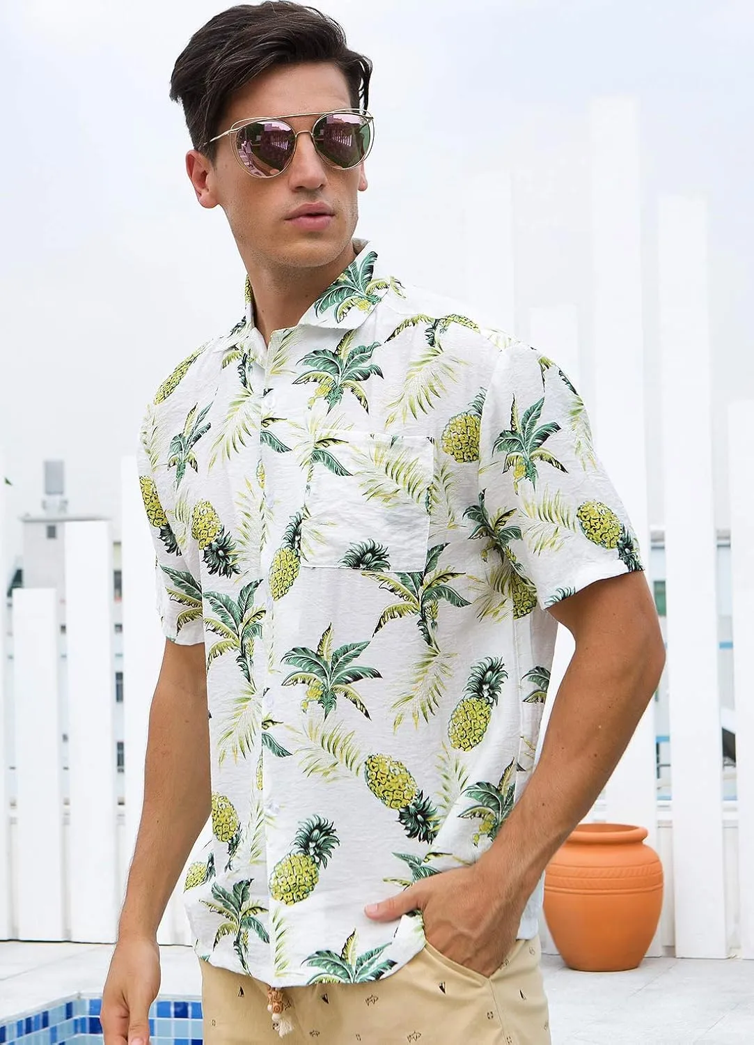 Janmid Mens Floral Hawaiian Shirts Short Sleeve Button Down Beach Shirts