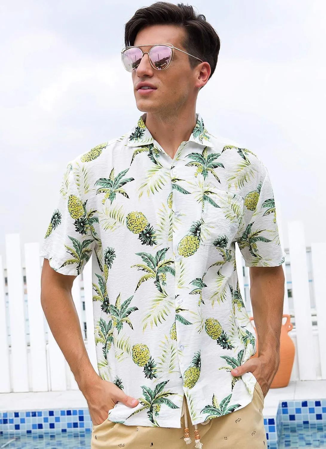 Janmid Mens Floral Hawaiian Shirts Short Sleeve Button Down Beach Shirts